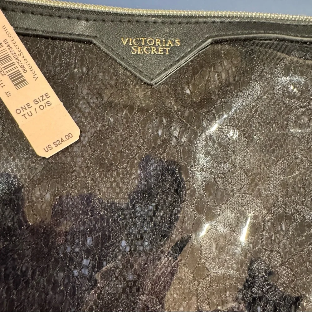 NWT Victoria's Secret Zippered Makeup Cosmetics Purse - Black Lace Plastic